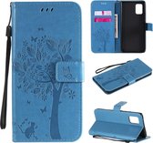 Voor Samsung Galaxy A71 5G Tree & Cat reliÃ«fpatroon Horizontale flip lederen tas met houder & kaartsleuven & portemonnee en lanyard (blauw)