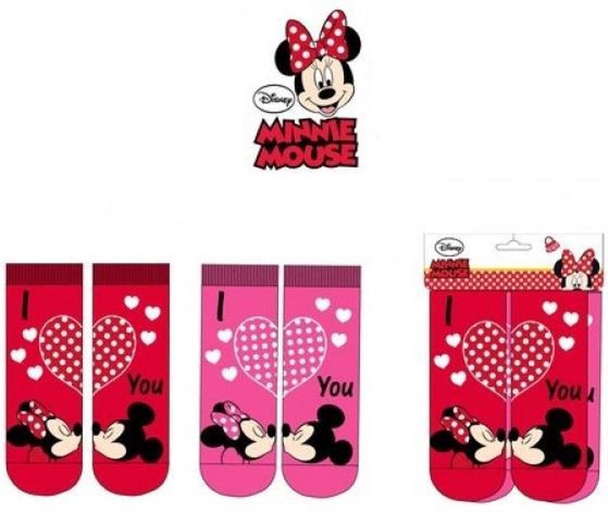 Minnie Mouse Sokken | 2 Paar | Rode Hartjes | Maat 23-26