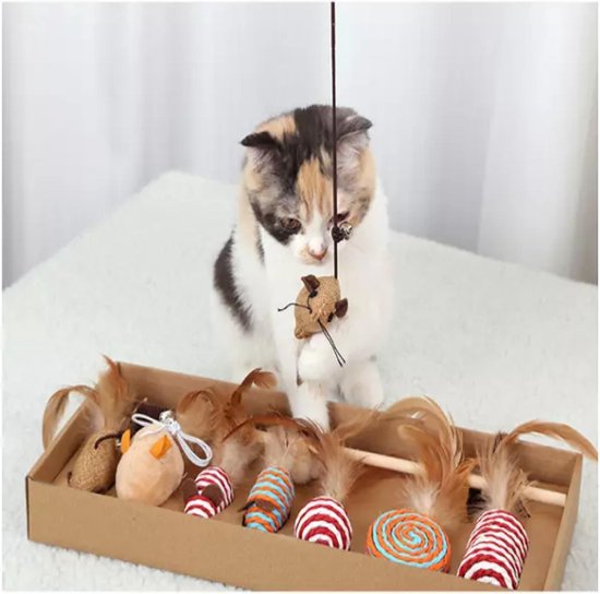 Make Life Beautiful® - Kattenspeeltjes Set - 7-delig - kattenspeelgoed - kattenhengel - speelmuisjes - kattenspeelgoed set