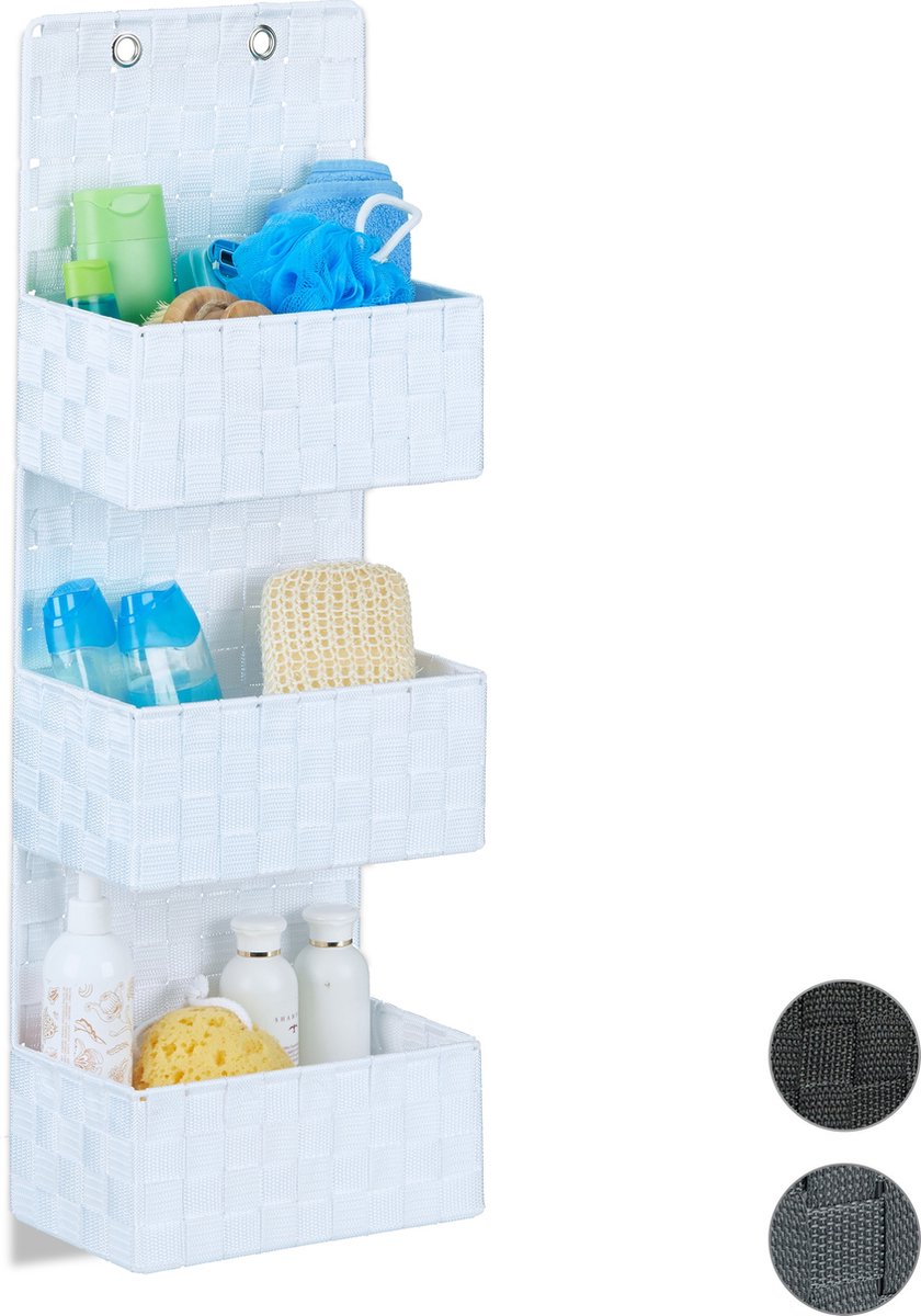 Relaxdays wandrek walnotenhout, met uitneembare manden, wandmontage, 61,5 cm breed, met 2 manden, natuur