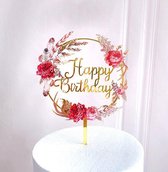 Happy Birthday Taart Topper - TAART TOPPER -verjaardag TOPPER - CAKE TOPPER -taarttopper -Bloemen Goud - Taart topper - Cake topper - Happy birthday - Verjaardagstaart topper - Ver