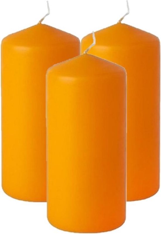 6x stuks oranje stompkaarsen 15 cm 45 branduren - oranje decoratie kaarsen - Woondecoratie/woonaccessoires