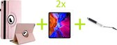 Geschikt voor Apple iPad Air 4 (2020) 10.9 inch Multi Stand Case - 360 Draaibaar Tablet hoesje - Tablethoes - Rosé Goud + 2x Screenprotector + Stylus