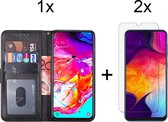 Samsung M10 hoesje bookcase zwart - Samsung galaxy M10 hoesje bookcase zwart wallet case portemonnee book case hoes cover - 2x Samsung M10 Screenprotector