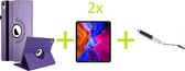 Geschikt voorApple iPad Air 4 (2020) 10.9 inch Multi Stand Case - 360 Draaibaar Tablet hoesje - Tablethoes - Paars + 2x Screenprotector + Stylus