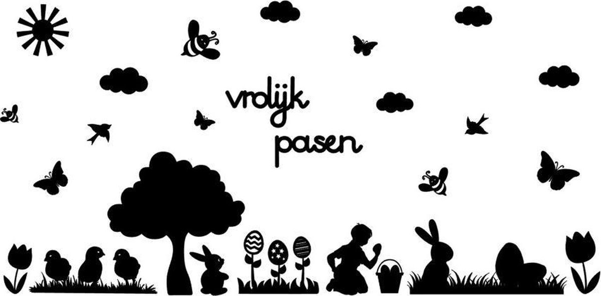 Mint11 - Herbruikbare raamstickers Pasen - zwart - raamdecoratie - paasdecoratie - aankleding raam - decoratie Pasen -
