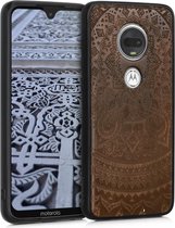 kwmobile telefoonhoesje compatibel met Motorola Moto G7 / Moto G7 Plus - Hoesje met bumper in donkerbruin - walnoothout - Indian Sun design