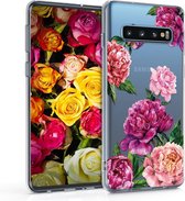 kwmobile telefoonhoesje voor Samsung Galaxy S10 - Hoesje voor smartphone in paars / poederroze / transparant - Bloemen Mix Pioenrozen design