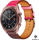 Strap-it Kunst leren smartwatch bandje - geschikt voor Samsung Galaxy Watch 3 41mm / Galaxy Watch 1 42mm / Galaxy Watch Active / Active2 40mm & 44mm / Gear Sport - knalroze/roodbruin