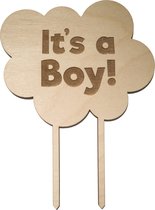 Houten Taarttopper It's A Boy - Taart decoratie geboorte - Gender reveal
