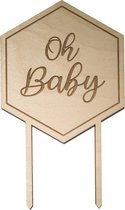 Houten Taarttopper Oh Baby - Taart decoratie - geboorte of gender reveal