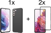 samsung s21 Plus hoesje zwart - Samsung galaxy s21 Plus hoesje case siliconen zwart - Samsung s21 Plus hoesjes cover hoes - Full cover - 2x samsung s21 Plus screenprotector screen