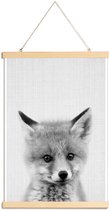 JUNIQE - Posterhanger Baby vos - monochrome foto -20x30 /Grijs & Wit