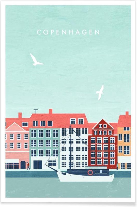 JUNIQE - Poster Kopenhagen - retro -40x60 /Kleurrijk