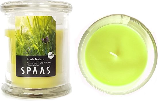 SPAAS Geurkaars | Groen | Fresh Nature | 60 uur | Glazen pot met glazen deksel | Natuurfris