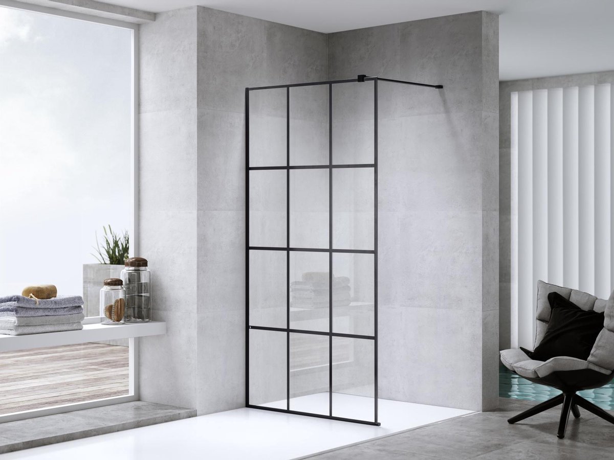 Mawialux douchewand 100x195cm - 8mm veiligheidsglas met nano coating - Mat zwart - Ohio 100 MZ
