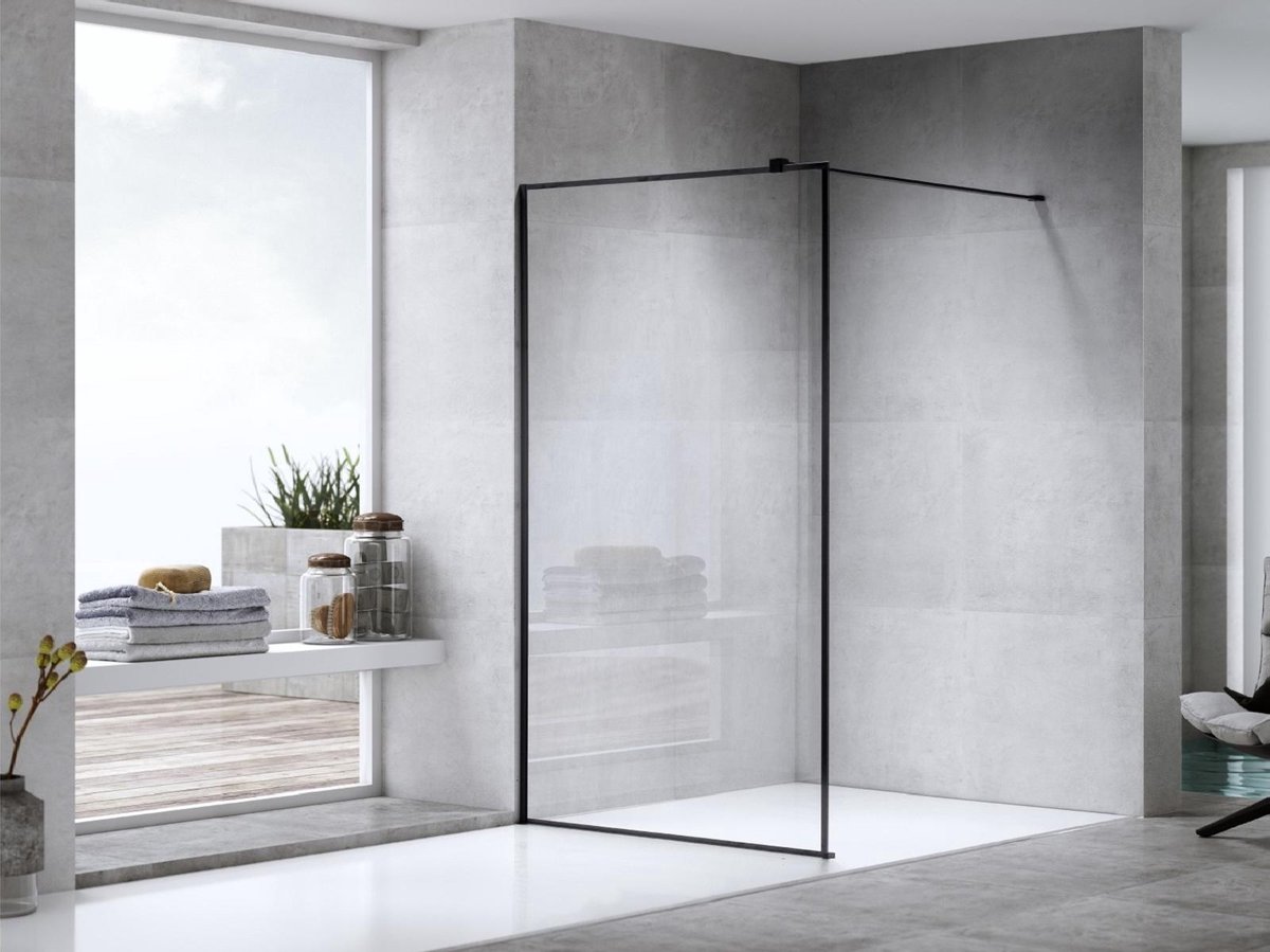 Mawialux douchewand 110x195cm - 8mm veiligheidsglas met nano coating - Mat zwart - Tampa 110 MZ