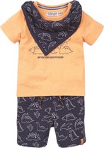 Dirkje - Boys 2 pce babysuit shorts + scarf Navy + aop + bright orange - maat 68