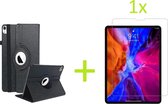 Geschikt voor Apple iPad Air 4 (2020) 10.9 inch Multi Stand Case - 360 Draaibaar Tablet hoesje - Tablethoes - Zwart + 1x Screenprotector