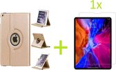 Geschikt voor Apple iPad Air 4 (2020) 10.9 inch Multi Stand Case - 360 Draaibaar Tablet hoesje - Tablethoes - Goud + 1x Screenprotector