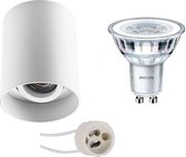 PHILIPS - Opbouwspot Set - CorePro 827 36D - Primux Luxina Pro - GU10 Fitting - Opbouw Rond - Mat Wit - 4.6W - Warm Wit 2700K - Verdiept - Kantelbaar - Ø90mm