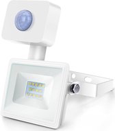 LED Bouwlamp 10 Watt met Sensor - LED Schijnwerper - Igna Sunny - Natuurlijk Wit 4000K - Waterdicht IP65 - Mat Wit - Aluminium