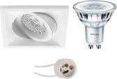 PHILIPS - LED Spot Set - CorePro 830 36D - Primux Qiundo Pro - GU10 Fitting - Dimbaar - Inbouw Vierkant - Mat Wit - 5W - Warm Wit 3000K - Kantelbaar - 80mm