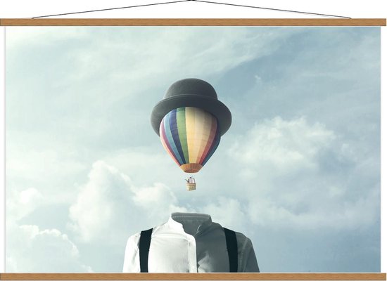 Schoolplaat – Surrealisme van Persoon met Hoofd van Luchtballon - 120x80cm Foto op Textielposter (Wanddecoratie op Schoolplaat)