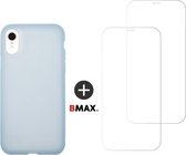 BMAX 2-pack iPhone XR glazen screenprotector incl. lichtblauw latex softcase hoesje