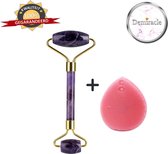 Demiracle Amethist Face Roller met Roze Siliconen Gezichtsborstel - Cadeau - Gezichtsroller - Massage Roller - Jade Roller - Rimpelverwijdering - Ontspanning - Kwaliteit