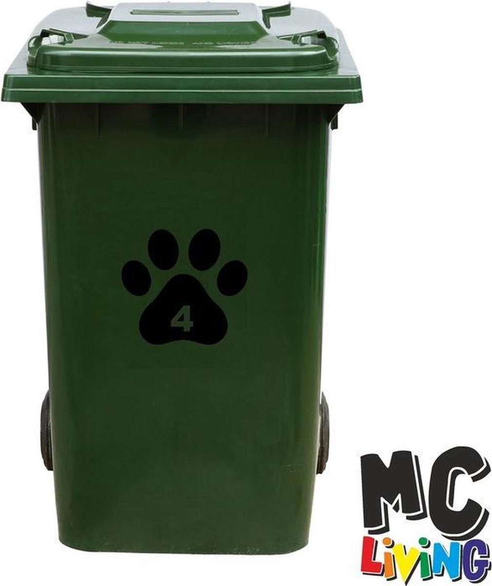 Afbeelding van product MC Living  Kliko Sticker / Vuilnisbak Sticker - Hondenpoot - Nummer 4 - 18x16,5 - Zwart