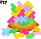 Montessori Tetris Balanceer Puzzel Groot 18cm - Educatief Speelgoed voor Balans - Tangram Tetris Stapelspeelgoed - Motoriek en Cognitief Spel - Stapel Speelgoed Blokken - WoodyDoody