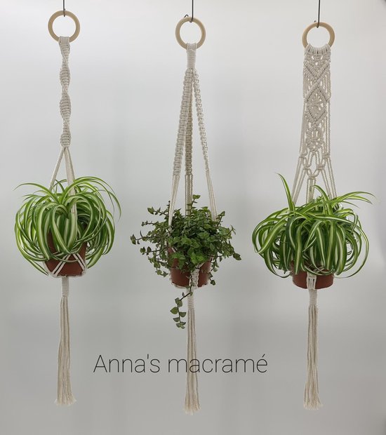 Macramé plantenhanger - set van 3 - macrame - macrame wanddecoratie -  macrame touw - 3... | bol.com