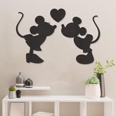 Wanddecoratie - Mickey Mouse - Hout - Wall Art - Muurdecoratie - Woonkamer - Zwart - 59 x 46.5 cm