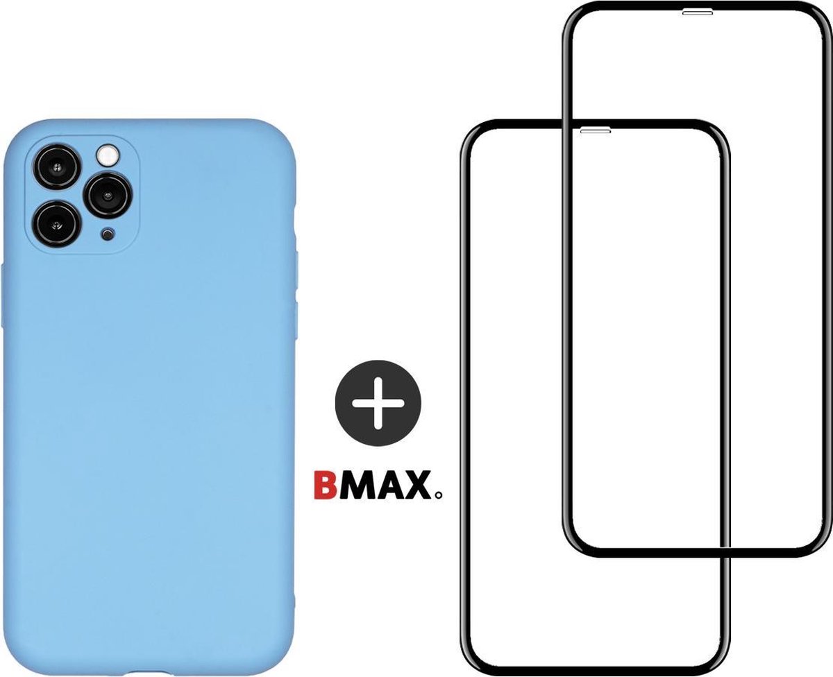 BMAX Telefoonhoesje geschikt voor iPhone 11 Pro Max - Siliconen hardcase hoesje lichtblauw - Met 2 screenprotectors full cover
