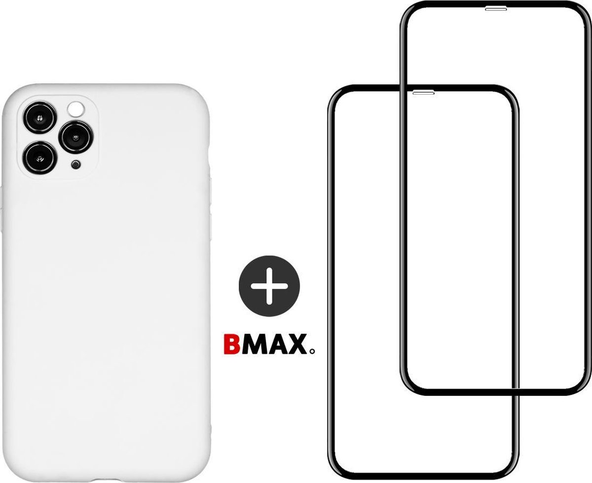 BMAX Telefoonhoesje geschikt voor iPhone 11 Pro Max - Siliconen hardcase hoesje wit - Met 2 screenprotectors full cover