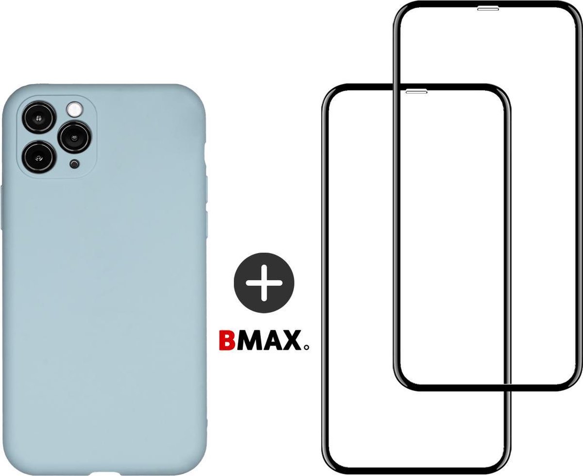 BMAX Telefoonhoesje geschikt voor iPhone 11 Pro Max - Siliconen hardcase hoesje zeeblauw - Met 2 screenprotectors full cover