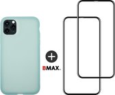 BMAX Telefoonhoesje geschikt voor iPhone 11 Pro Max - Latex softcase hoesje mintgroen - Met 2 screenprotectors full cover