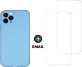 BMAX Telefoonhoesje geschikt voor iPhone 11 Pro Max - Siliconen hardcase hoesje lichtblauw - Met 2 screenprotectors