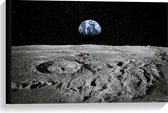 Canvas  - Uitzicht op de Aarde vanaf de Maan - 60x40cm Foto op Canvas Schilderij (Wanddecoratie op Canvas)