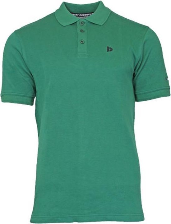 Heren Donnay poloshirt in bosgroen. Korte mouwen, kraag, knoopsluiting en logo op de borst en mouw.
