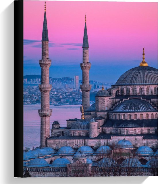 Canvas  - Moskee in Istanbul met een Mooie Zonsondergang - 30x40cm Foto op Canvas Schilderij (Wanddecoratie op Canvas)
