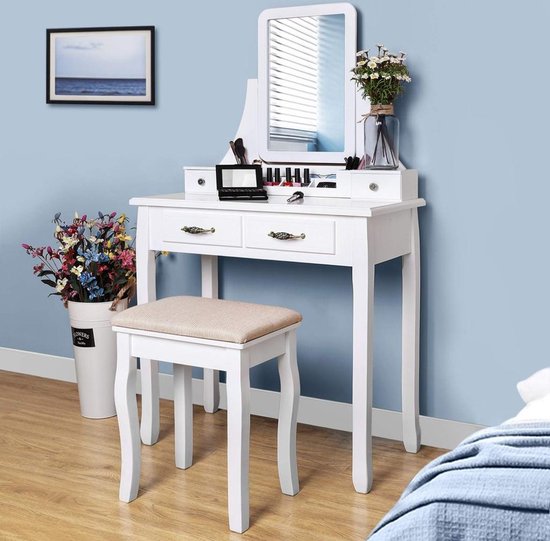 Coiffeuse 2 en 1 pour enfants avec tabouret mignon table de maquillage
