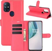 OnePlus Nord N10 hoesje - MobyDefend Kunstleren Wallet Book Case - Rood - GSM Hoesje - Telefoonhoesje Geschikt Voor: OnePlus Nord N10