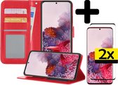 Hoesje Geschikt voor Samsung S20 Plus Hoesje Book Case Hoes Wallet Cover Met 2x Screenprotector - Hoes Geschikt voor Samsung Galaxy S20 Plus Hoesje Bookcase Hoes - Rood