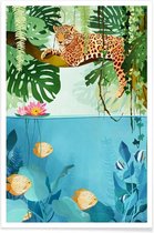 JUNIQE - Poster Welkom in de jungle -40x60 /Groen & Oranje