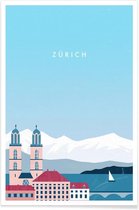 JUNIQE - Poster Zürich - retro -30x45 /Blauw