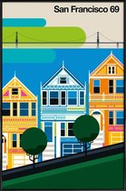 JUNIQE - Poster met kunststof lijst Vintage San Francisco 69 -13x18