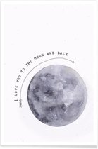 JUNIQE - Poster Moon -13x18 /Grijs & Wit