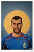 JUNIQE - Poster Football Icon - Zinedine Zidane -40x60 /Blauw & Geel